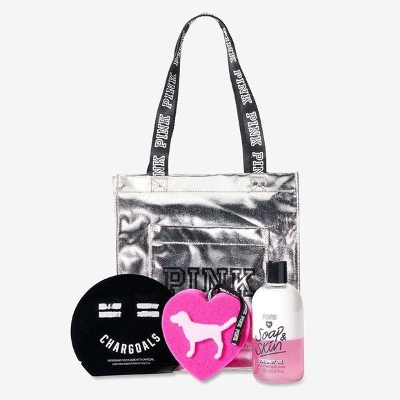 PINK Victoria's Secret Handbags - Victoria’s Secret PINK Silver Tote & Beauty Bundle